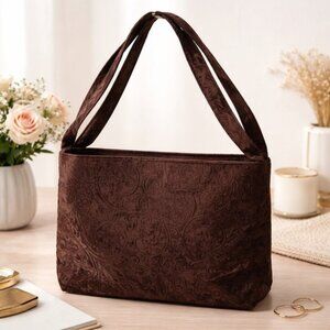 Valerie Stevens Mini Bag Vintage Brown Velvet Paisley Imprint Purse Made Italy